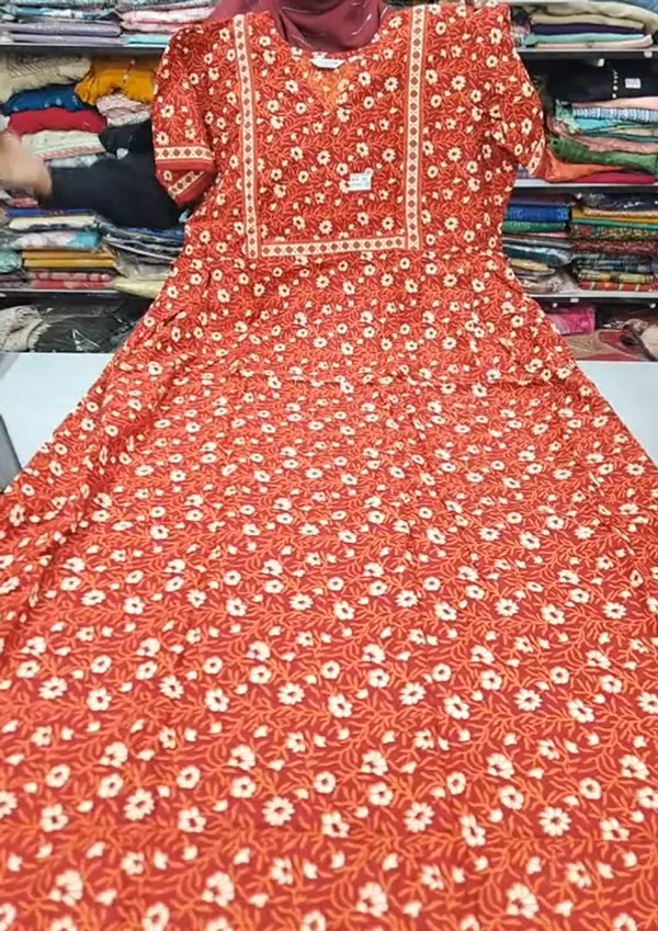 Pure Jaipur Cotton V-Neck Frock Maxi Nighty | NT3601